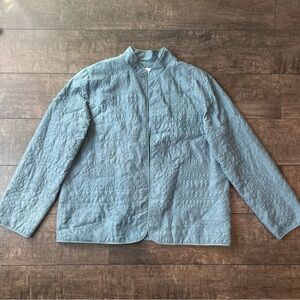 Blue quilted floral embroidery boho open jacket